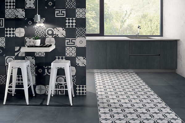 Fioranese Cementine Black and White Steinoptik Bodenfliese